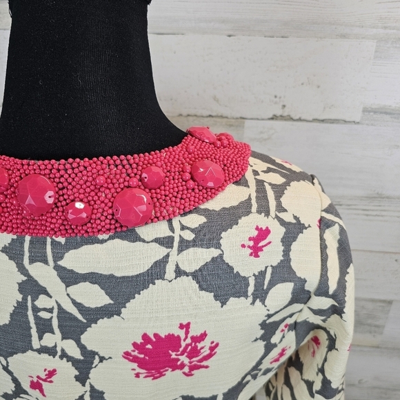 Nanette Lepore Floral Beaded Neck Peplum Blazer Sz 6 Barbie Pink Gray Coquette - Picture 13 of 16